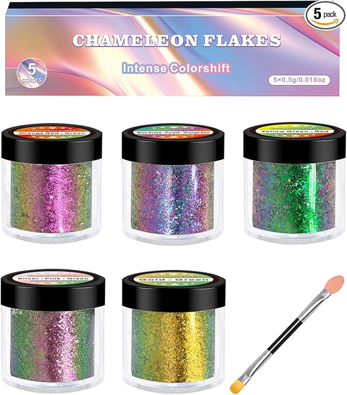 Chameleon Flakes, Color-Shift Pigment for Epoxy Resin, Tumblers & Molds, Chrome Powder for Christmas Nail Art, Painting, DIY & Soap Making