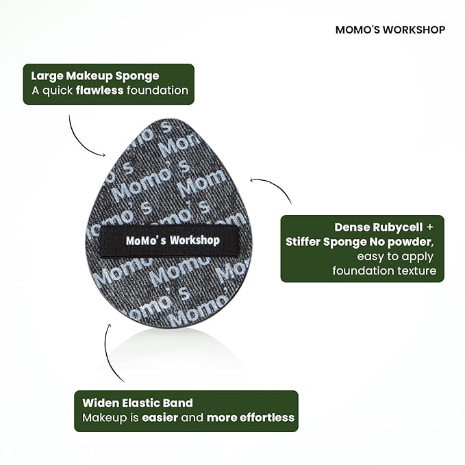 Momo's Workshop Black Denim Makeup Sponges,Blender Sponges for Foundation & Concealer, Non-Absorbent Rubycell, Large Beauty Sponge,Makeup on Details Targeted, Travel Friendly & Reusable,2pcs