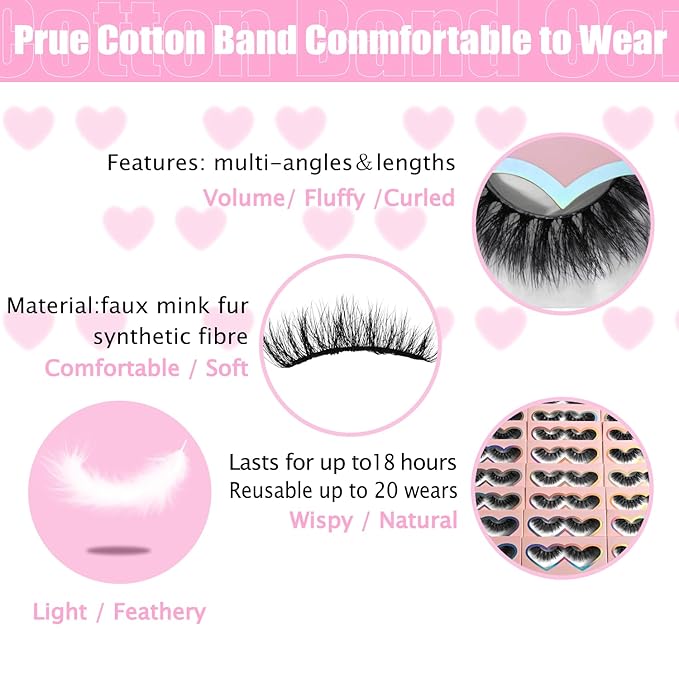 3D5D False Eyelashes 15-18mm Includes 3 Styles 27 Pair PACK Mix Cross Fluffy Natural Look Luxury Volume Faux Mink Lashes Reusable Strip Lashes, Mulitpack