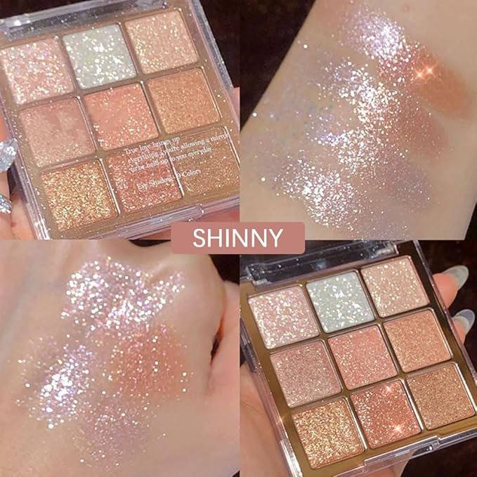 9Colors Sparkle Light Eyeshadow Makeup Palette,Shimmer Natural Neutral Powde Eye Shadow Palettes for Older Women,Long Lasting Naturing-Looking,Lightweight,Waterproof,Eye Makeup Kit Travel Size,Vegan
