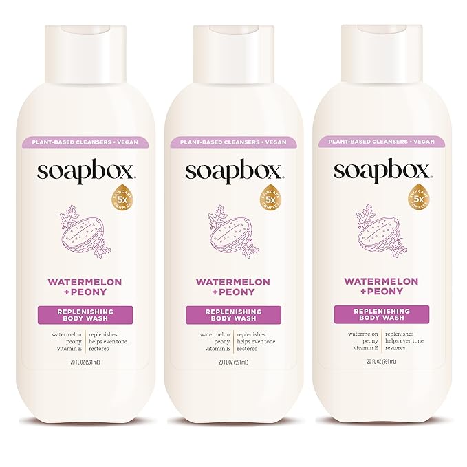 Soapbox Moisturizing Body Wash, Watermelon & Peony Shower Gel - Hydrating Natural Body Wash with Shea Butter - Clean Ingredients Free of Harsh Chemicals, Sulfates, Parabens & Silicones - 3 Pack