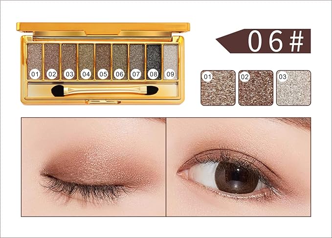 Glitter Eyeshadow Palette, 9 Colors Sparkle Shimmer and Matte Eye Shadow, Highly Pigmented Waterproof Long Lasting Makeup Set (Color 6)