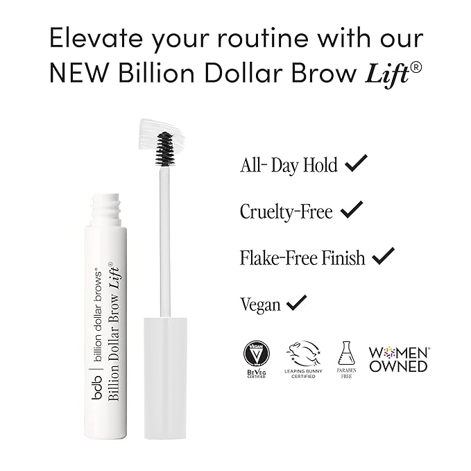 Billion Dollar Brow Lift - Clear Ultra-Hold Eyebrow Gel for Laminated Brow Look - Flake-Free Extreme Long-Wear Brow Glue and Sculpting Wax with Built-in Spoolie Brush - Vegan