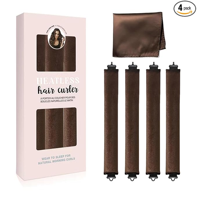 ZKSM Heatless Curls Overnight Hair Curlers to Sleep in,Heatless Hair Curler Velvet, Overnight Blowout Rods Heatless Curls for Short Long Hair All Hair Types Styling Tools Brown（4PCS）