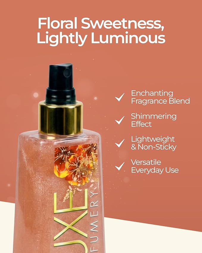 Luxe Perfumery Vanilla Rose Shimmer Body Mist – Body Glitter Spray with Soft Floral Vanilla, Rose, Bergamot & Violet Notes, Radiant Glow Shimmer Spray for Women, Gift for Her, Made in USA, 8 fl oz