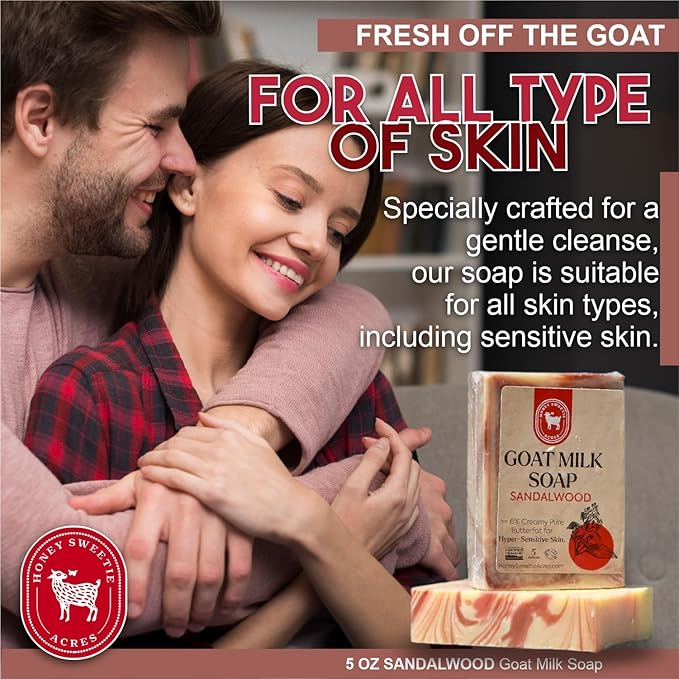 Honey Sweetie Acres Sandalwood Goat Milk Soap - Handmade 5 oz Bar, Made with Natural Ingredients, Moisturizing & Gentle, Made in the USA