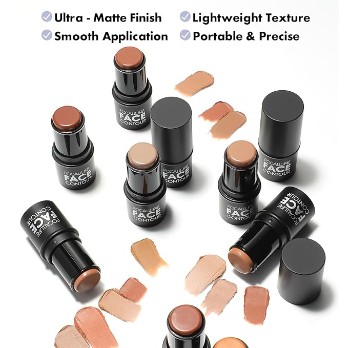 FOCALLURE Cream Contour Stick, Matte Bronzer Stick, Professional Face Shaping & Contouring Stick Makeup, Easy to Apply with Buildable Coverage, Long Lasting & Sweatproof, OAT