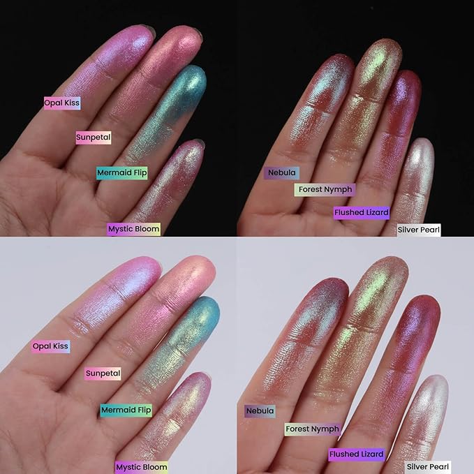 Duochrome Chameleon Eyeshadow, Blue-Purple Shift Shimmer, High-Pigment Long-Lasting, Metal Pan Refill Fits Magnetic Makeup Palettes (Flushed Lizard)
