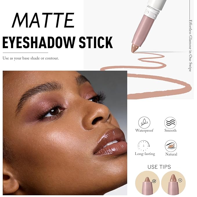 Taupe Brown Eyeshadow Stick, Cream Eye Shadow Stick Matte Finish Waterproof Long Lasting Multi-Use Eyeliner Pencil with Precision Tip, Buildable & Blendable High Pigmented Eye Crayon Makeup