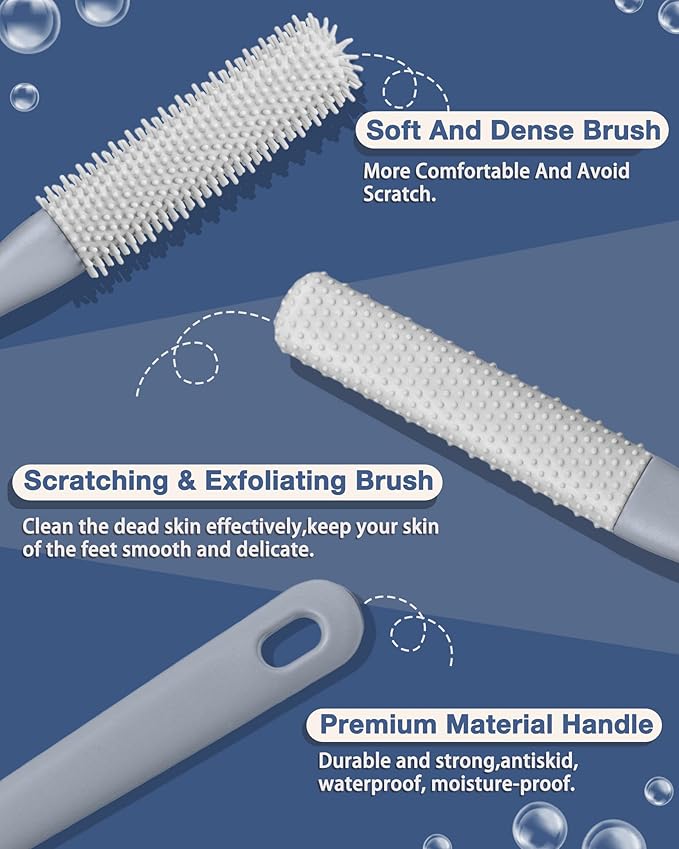Toe Cleaning Brush,Foot Scrubber for Shower with 15.7" Long Handle Soft Silicone Cleaning Shower Brush Foot Care for Seniors,Elderly, Men and Women (Grey)