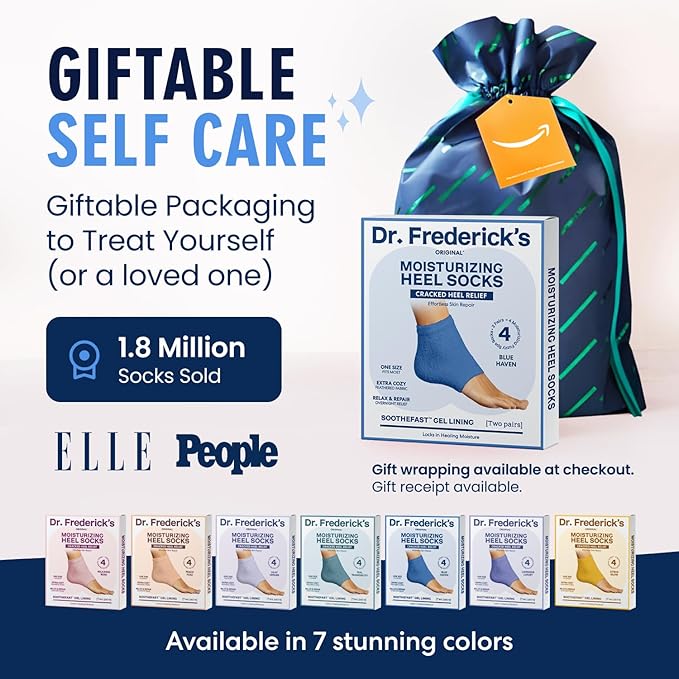 Dr. Frederick’s Original Moisturizing Fuzzy Heel Socks - Cozy Gel-Lined Socks for Dry Cracked Heels - 2 Pairs - Overnight Foot Care with Olive Oil, Vitamin E - Gifts for Women & Men - Blue Haven