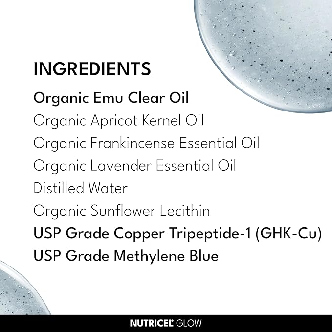 GHK-Cu Emu Oil Serum with Copper Peptides and Methylene Blue - Original Formula - Trusted Made in America Brand - 1 fl oz (30 mL)