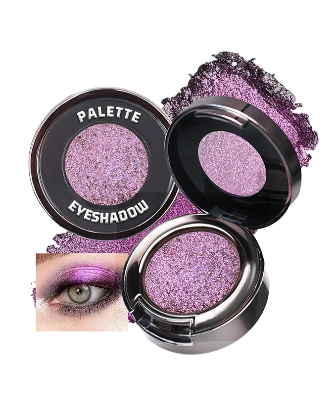 Chameleon Duochrome Glitter Eyeshadow Palette, Holographic Shimmer Single Eye Shadow Palettes, Color Shift Sparkle Iridescent, Multichrome Metallic Eye Brightener Highlighter Makeup-04 Smoky Grape