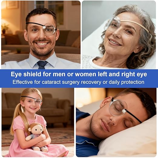 AMZVIO 2Pcs Eye Shield after Cataract Surgery,Clear Eye Protector with Adjustable Strap,Medical Eye Patch for Adults and Kids, Plastic Hard Protection Cover for Sleeping (Beige)