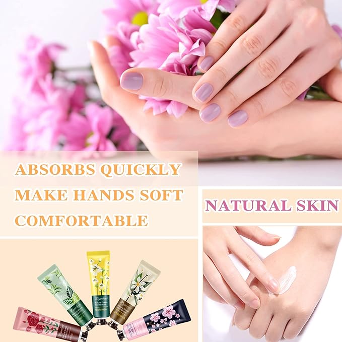 5 Pack Natural Plant Fragrance Hand Cream for Dry Hands,Moisturizing Hand Care Cream Hand Lotion Travel Gift Set,Travel Size Hand Lotion Set for Men and Women-30ml