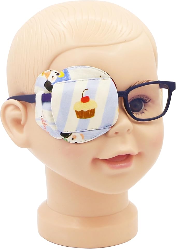 Astropic 3D Cotton & Silk Eye Patch for Kids | Boys Girls Eye Patch for Glasses | Medical Eyepatch for Children with Lazy Eye (Cupcake, Right Eye)