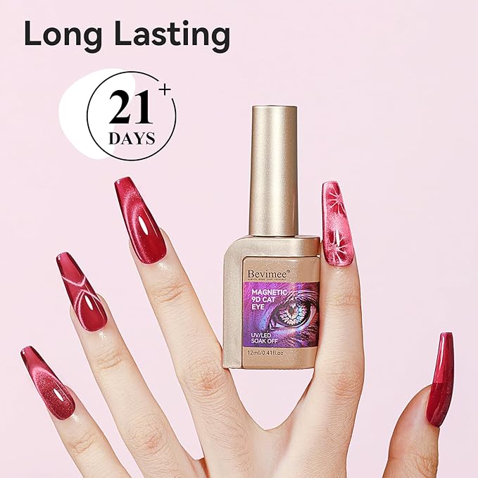 Red Cat Eye Gel Polish, Jelly Glass Magnetic Nail Polish, Ruby Red UV Glitter Holographic, Cateye Gel Polish with Magnet Shimmer Manicure Salon DIY at Home for Women, 12ML