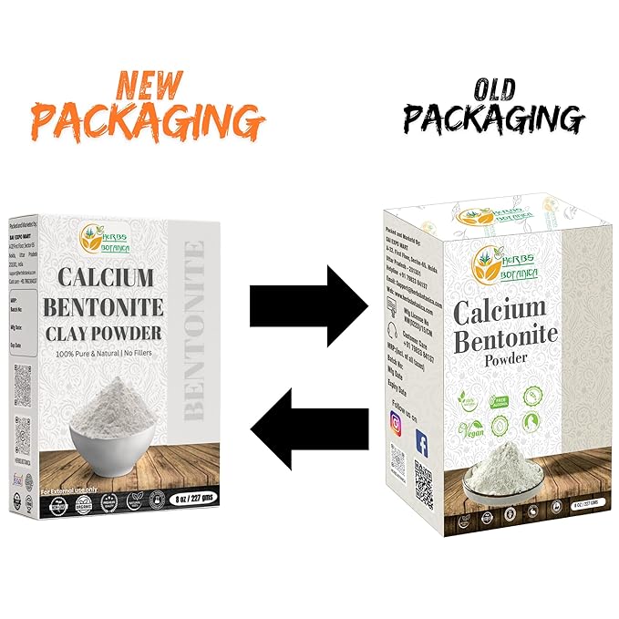 Herbs Botanica Calcium Bentonite Clay Food Grade Powder Indian Healing Clay for Face and Body, Detox Body Wrap, Deep Pore Cleansing Facial, Natural Facial Mask 8 oz / 227 gms / 1/2 lb