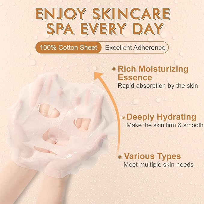 KONEUK 56 Pack Sheet Face Masks Skincare for Women, Hydrating Face Masks Suitable for Sensitive Skin, Bulk Facial Mask Gifts Set for Skin Care, Home Skincare Spa for All Skin Types