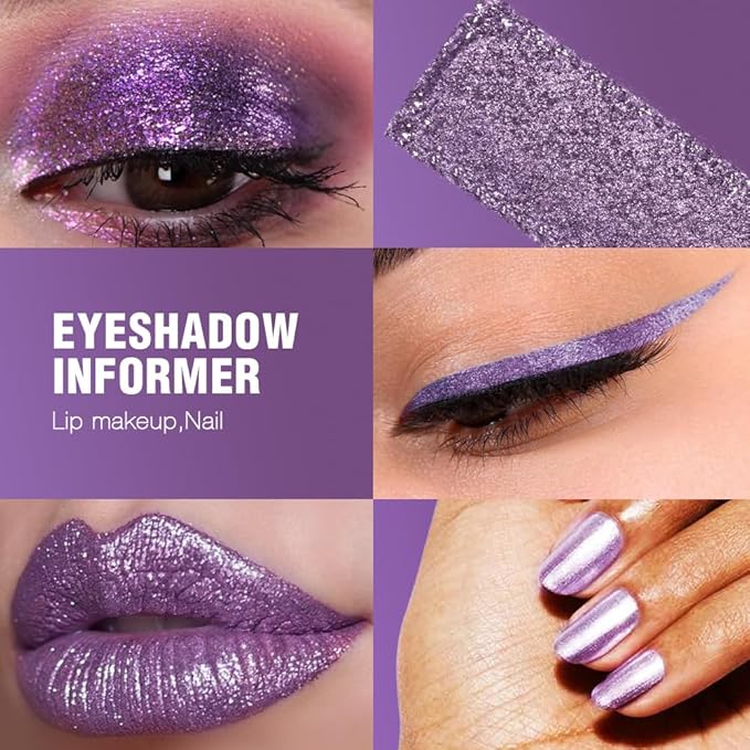 Afflano Sparkle Purple Glitter Eyeshadow One-Swipe Coverage, Diamond Lilac Purple Glitter Eyeshadow Palette Single, Pigmented Metallic Violet Eye Shadow Pallet for Girl Women Bold Eye Look, 7H