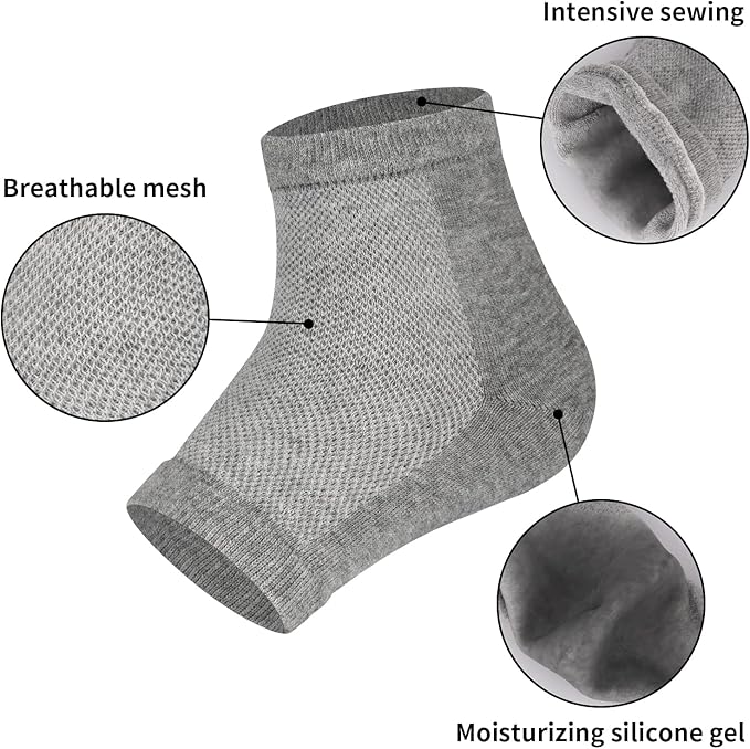 Vaincre Gel Moisturizing Heel Socks for Dry Cracked Feet Women, 4 Pairs Foot Care Spa Moisture Toeless Socks for Cracked Heel Repair Treatment Overnight (Regular)