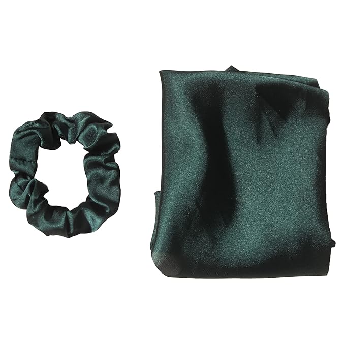 Pack of 2 Knotted Bow Hair Scrunchies Elastic Hair Scarf Black Hair Ties Bands Satin Hair Ribbon Scrunchy Red Ponytail Holder for Women and Girls (Dark green)