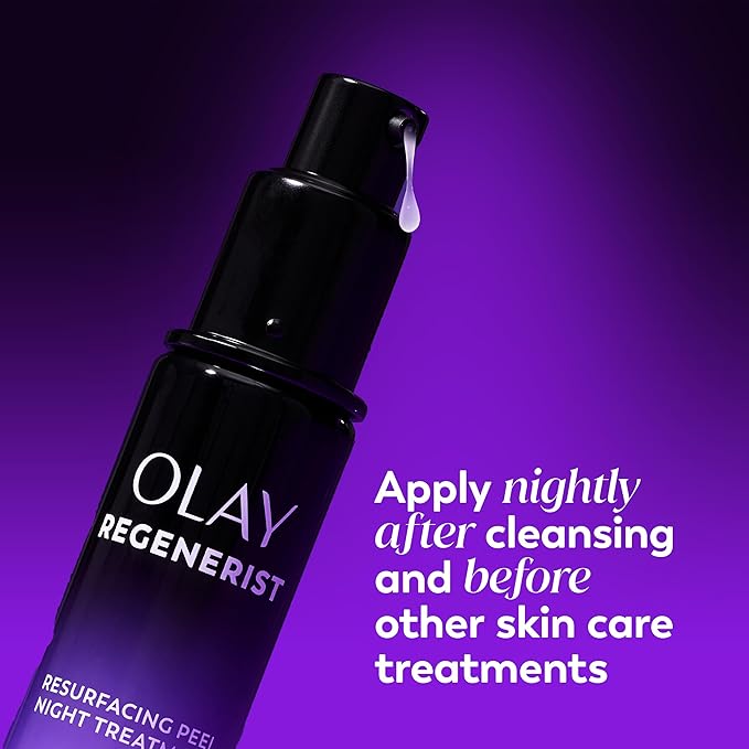 Olay Regenerist Chemical Peel for Face, Overnight Face Peel Mask, Anti-Aging Skin Care, Night Serum, For Fine Lines & Dark Spots, Fragrance-Free, Hexa-Repair Peptide & Lactic Acid, 1.0oz