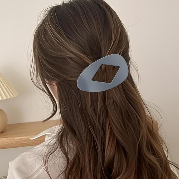 Atoden Large Flat Round Hair Clips Oval Claw Clips for Thick Medium Thin Hair 6Pcs Non Slip Strong Hold Barrettes Duckbill Accessories for Women Girls Matte Solid Color Grey Blue