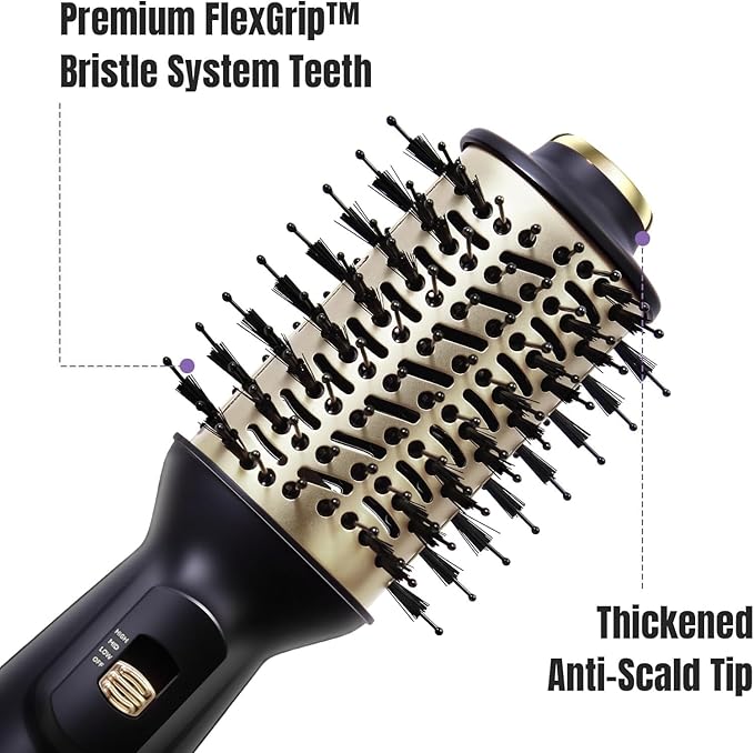Hair Dryer Brush Blow Dryer Brush 4 in 1, 2 Inch Hot Air Brush for Hair Drying & Styling | Ionic Oval Barrel for Smooth, Frizz-Free Volume Blowout, Dual Voltage Travel Hair Dryer Brush (Black)