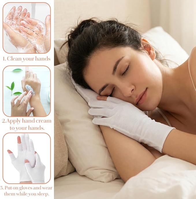 4 Pairs Cotton Gloves for Dry Hands Sleeping, Fingerless Moisturizing Gloves, White Cotton Eczema Glove for Overnight Lotion Treatment, Touchscreen Design
