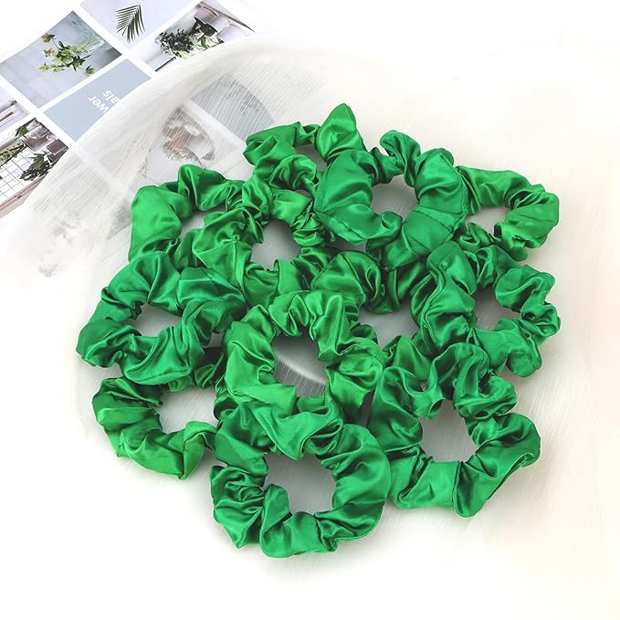Silk Scrunchies for Women Girls 12 PCS Green Hair Scrunchies Silk Satin Hair Ties for Thick Hair Bulk Hair Ties Hair Accessories