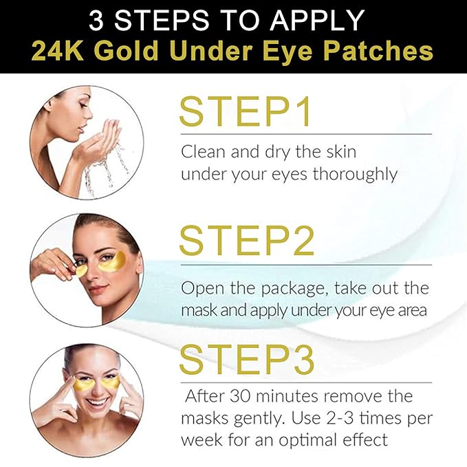 30 Pairs Eye Patches, Under Eye Patches for Dark Circles and Puffy Eyes, Reduce Wrinkles, Collagen Eye Mask Skincare Eye Pads for Moisturizing, Hydrating,24K Gold