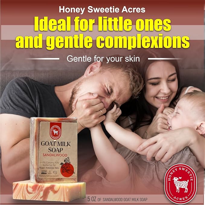 Honey Sweetie Acres Sandalwood Goat Milk Soap - Handmade 5 oz Bar, Made with Natural Ingredients, Moisturizing & Gentle, Made in the USA