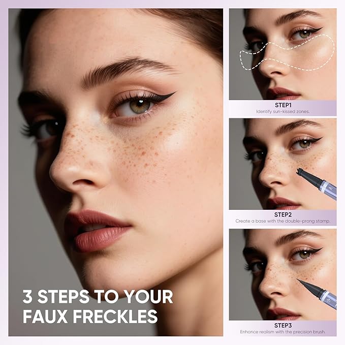 2CHILL Dual Ended Freckle Pen, 2 in 1 Microblading Fake Freckles and Eyebrow Pen, Waterproof Natural Lifelike Freckle Stamp, Faux Makeup Last All Day (03 Dark Brown)