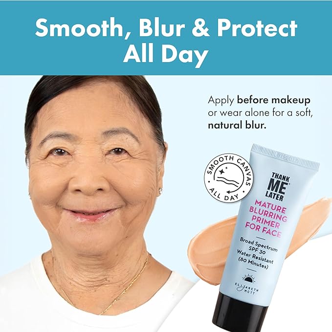Elizabeth Mott Thank Me Later Blurring Face Primer SPF 30 – Lightweight, Hydrating Makeup Primer - Smooths Fine Lines & Wrinkles for a Soft-Focus Finish – Mineral-Based, Cruelty-Free Formula – 30g