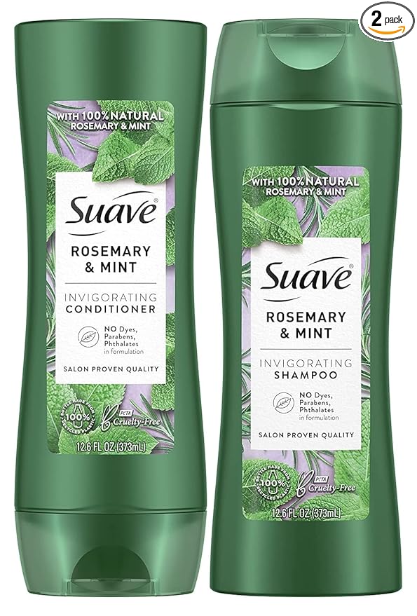 Suave Shampoo and Conditioner, Rosemary & Mint – Invigorating Formula with 100% Natural Essential Oils, 12.6 Oz Ea