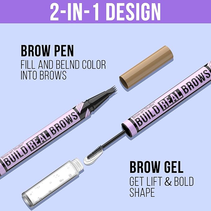 Vevivia Eyebrow Pen and Eyebrow Gel - Brow Pen 2-in-1 Eyebrow Pencils for Women with Micro-Fork Tip and Brow Gel Clear, Eyebrow Makeup for All-Day Defined, Fuller Brows, Light Brown