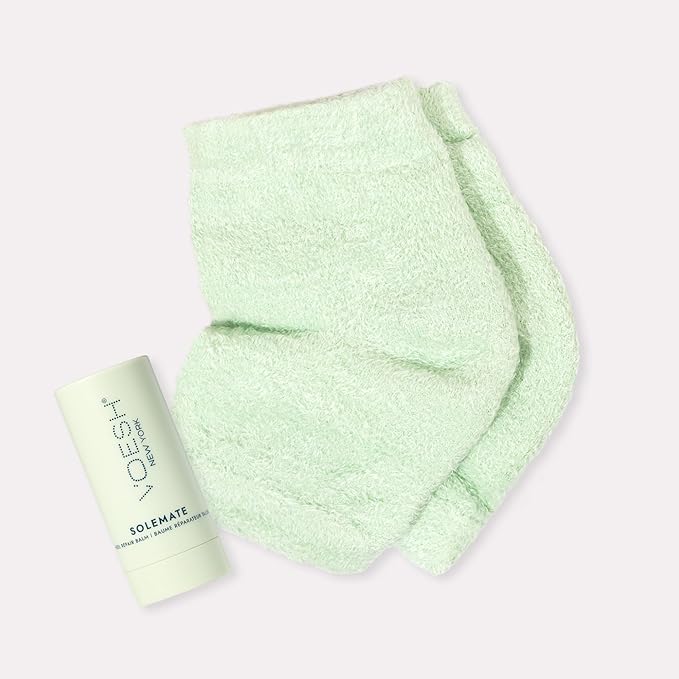 VOESH Heel Repair Duo, Solemate Heel Repair Balm & Moisturizing Heel Socks, Cracked Heel Stick Balm, Foot Care for Men & Women, At-Home Foot Care, Fuzzy Heel Socks, Toeless Spa Socks