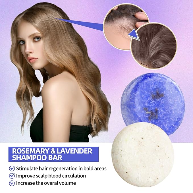 DBEAUTYM 2 Pack Rosemary Lavender Hair Shampoo Bar,Deep Cleansing for Scalp Hair Loss Shampoo Soap,Organic Shampoo Oil Control for Hair Growth,Refreshing and Hydrating Bar,Gifts for Women Men