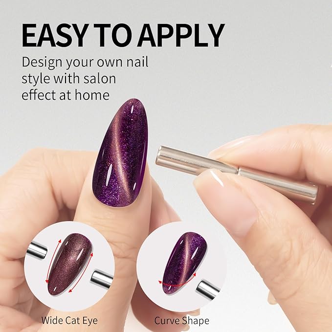MAYCHAO 15ML Cat Eye Gel Nail Polish 1Pc Purple Shimmer Gel Polish with Magnet Soak off Holographic Magnetic Nail Polish for Nail Art Manicure Salon DIY at Home, 0.5 OZ