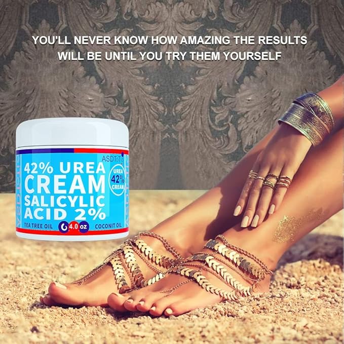ASDToTio Urea Cream 42% - Premium Urea Foot Cream - With 2% Salicylic Acid, Tea Tree Oil, Shea Butter, Aloe Vera - For Feet, Hands, Heels, Elbows, Knees and More - 8 oz