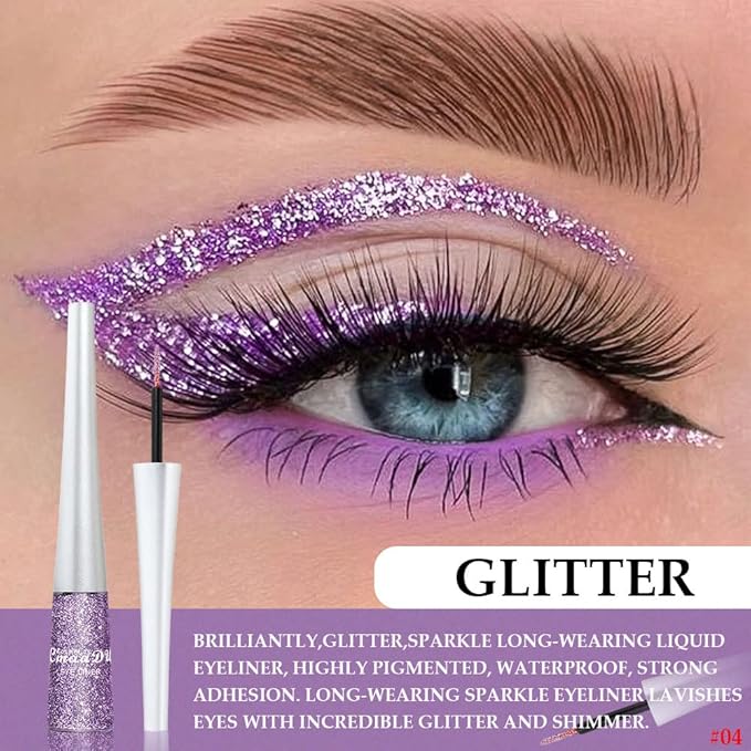 evpct 2Pcs Royal Blue Purple Liquid Glitter Eyeliner Set, Shimmery Finish
