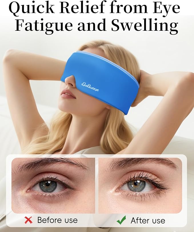 Cooling Eye Mask for Puffy Eyes, FSA Eligible HSA, Headache and Migraine Relief Gel Eye Mask, for Headache, Puffiness, Eye Strain, Reusable Face Ice Pack for Post-Surgery Care, Deep Blue
