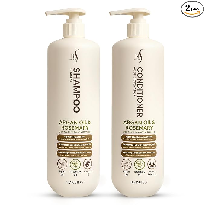 HerStyler Argan Oil Shampoo & Conditioner Set – Hydrating & Moisturizing for Dry, Damaged Hair – With Argan, Rosemary & Aloe – For Men & Women – 33.8 Fl Oz Each