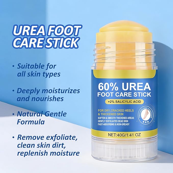 Urea Cream 60% with Salicylic Acid 2% Foot Care Stick, Deeply Moisturizing and Hydrating Foot and Hand Balm, Gentle Exfoliation Anti-Cracking Foot Cream