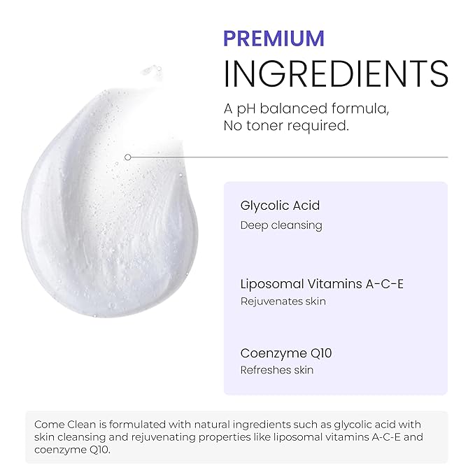 Nova Derm Come Clean Gentle Facial Cleanser –AHA BHA Face Wash for Oily & Acne Prone Skin, Deep Pore Cleansing, Non Comedogenic, Fragrance Free Face Wash(6.7 fl oz)