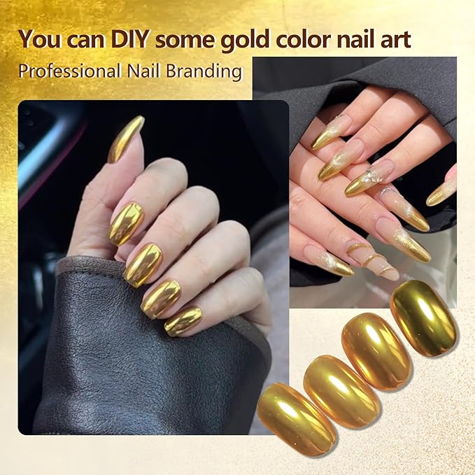 Holographic Mirror Gold Chrome Nail Powder Glitters Effect Metallic Dust Sequins UV Gel Gold Nail Chrome Powder Pigment for Nail Art Decoration