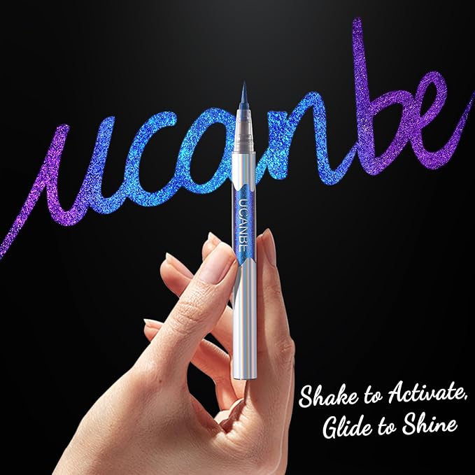 UCANBE Chameleon Liquid Eyeliner - Purple Blue Duo, Multi-Chrome Metallic Shift Eyeliner, Waterproof Glitter Eyeliner with Soft Fine Tip for Multi-Dimensional Eye Looks