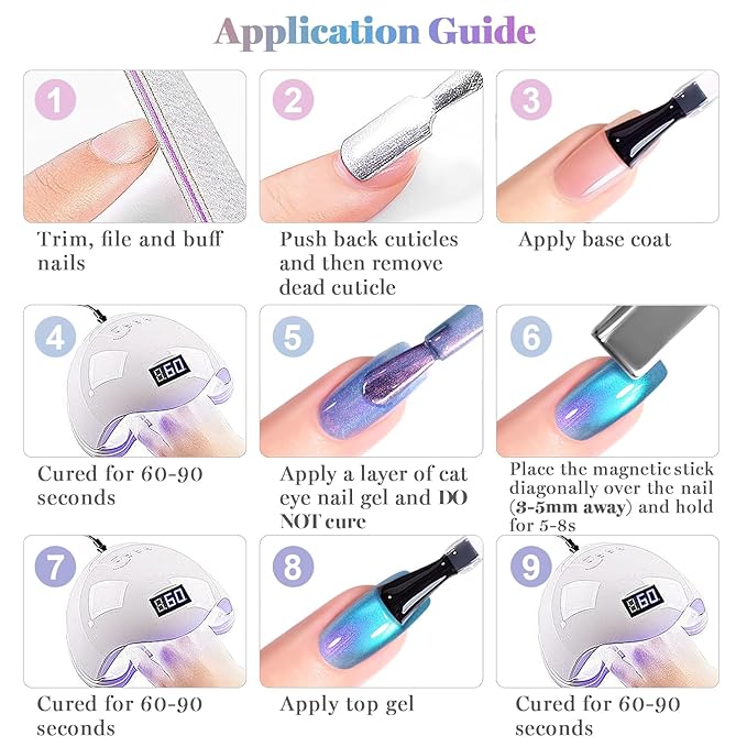 RARJSM Aurora Glass Ceramic Cat Eye Gel Nail Polish Set 6pcs Duo Color Universal Green Blue Purple Pink Orange Red Glitter Pearl Shell Mermaid Cateye Effect with Magnet Stick Curing Requires