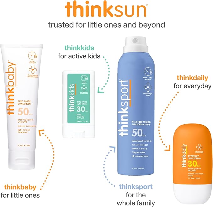 Thinksport SPF 50+ Sunscreen for Face with Clear Zinc Oxide, 2 Fl Oz – Safe, Natural, Water Resistant Face Sunscreen UVA/UVB Sun Protection – Vegan, Reef Safe Sunscreen